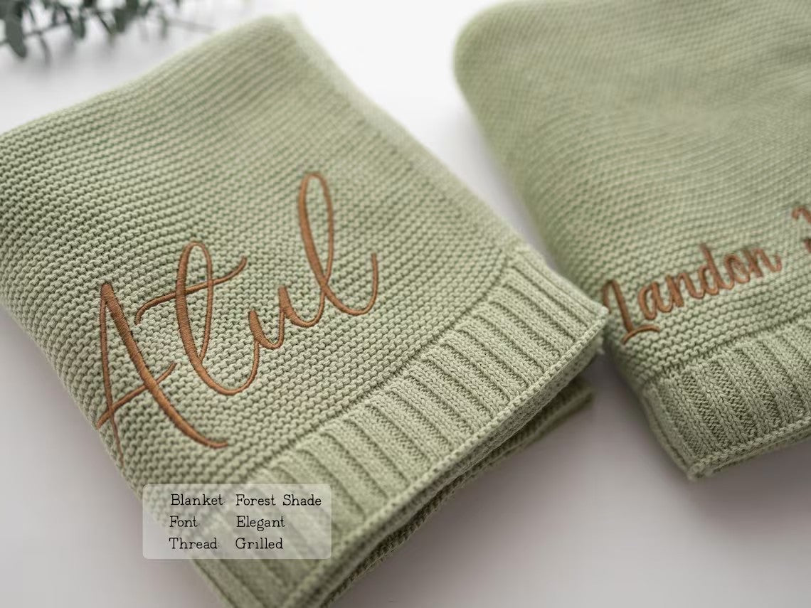 Knitted Blanket with Personalized Embroidered Name